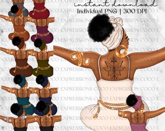 Boho Afro Clipart Bundle: Black Girl Fashion Stickers (PNG)