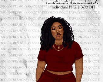 Black Girl Fashion Clipart: African American Woman PNG (Digital Download)