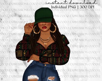 Juneteenth Fashion Clipart: African American Girl PNG (Digital Download)