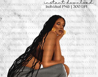 Black Girl Fashion Clipart: African American PNG Sticker (Digital Download)