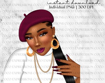Black Girl Fashion Clipart: African American Woman PNG (Digital Download)
