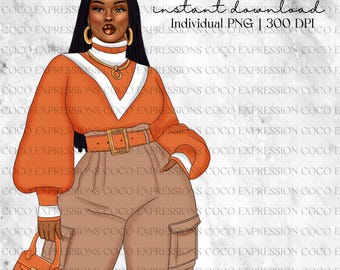 Black Girl Fashion Clipart: African American Woman PNG (Digital Download