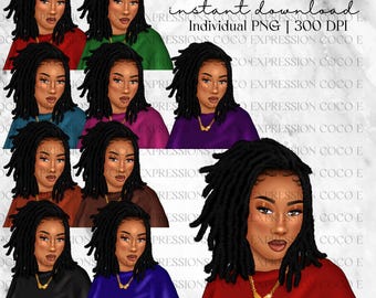 Black Girl Fashion Clipart Bundle: Afro Locs PNG (Digital Download)