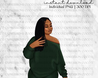Black Girl Fashion Clipart: African American PNG Sticker (Digital Download)