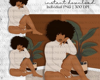 Trendy Black Woman Clipart: Fashion Girl PNG Stickers (3600x3600)