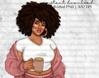 Black Girl Fashion Clipart: "Soft Era" PNG Graphics (Digital Download