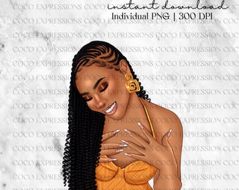 Black Girl Fashion Clipart: African American PNG Sticker (Digital Download)