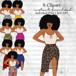 Fashion Clipart, black girl clipart, black girl fashion, black woman in trendy outfit, African American girl Clipart/sticker