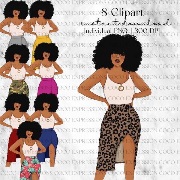 Fashion Clipart, black girl clipart, black girl fashion, black woman in trendy outfit, African American girl Clipart/sticker