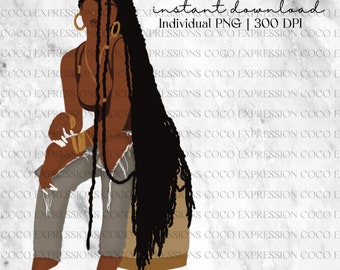 Black Girl Fashion Clipart: African American PNG Sticker (Digital Download)