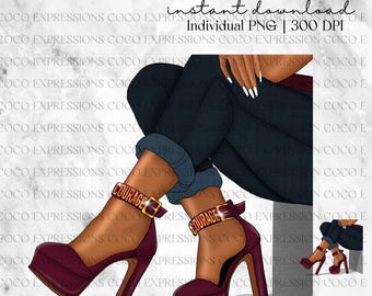 Courage Fashion Clipart: African American Girl PNG (Digital Download)