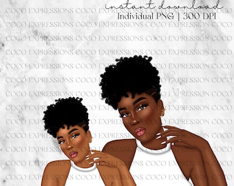 Black Girl Fashion Clipart: African American PNG Stickers (Digital Download)