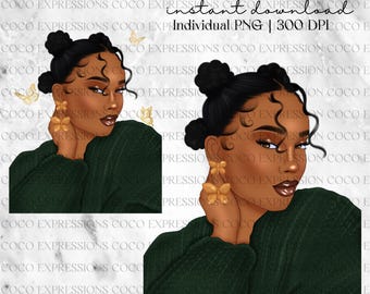 Black Girl Fashion Clipart: African American PNG Stickers (Digital Download)