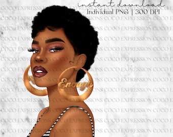 Black Girl Fashion Clipart: African American Woman PNG Stickers (Digital Download
