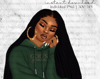 Black Girl Fashion Clipart: African American Woman PNG (Digital Download)