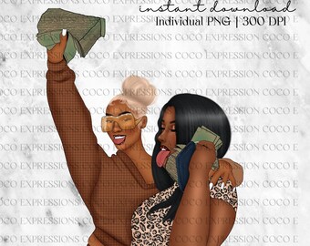 Besties Fashion Clipart: African American Girls (PNG)
