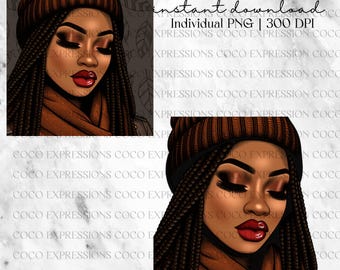 Fall Fashion Clipart: African American Girl PNG Bundle (Digital Download)