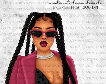Black Girl Fashion Clipart: African American PNG Sticker (Digital Download)