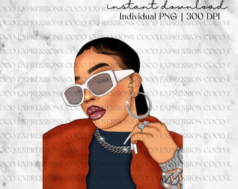 Black Girl Fashion Clipart: African American PNG Sticker (Digital Download)