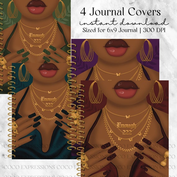Trendy Black Girl Fashion Clipart: 6x9 Journal Covers (Digital Download)