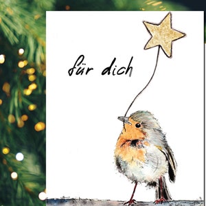 Weihnachtskarte Rotkehlchen mit Stern "für dich"