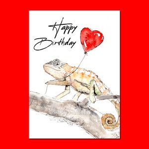 Tarjeta de cumpleaños Camaleón Corazón I Postal divertida para tu novio o novia