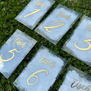 Tischnummern Hochzeit Acryl Gold , Silber , Rosé, weiß, schwarz Hintergrund frei wählbar Tischkarten