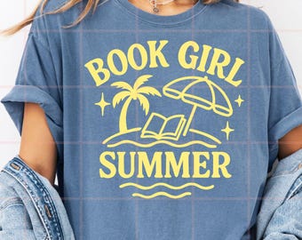 Book Girl Summer SVG PNG, Retro Beach Bookish Design, Summer Vacation Quote Sublimation, Funny Book Girl Digital Cut File, Commercial Use