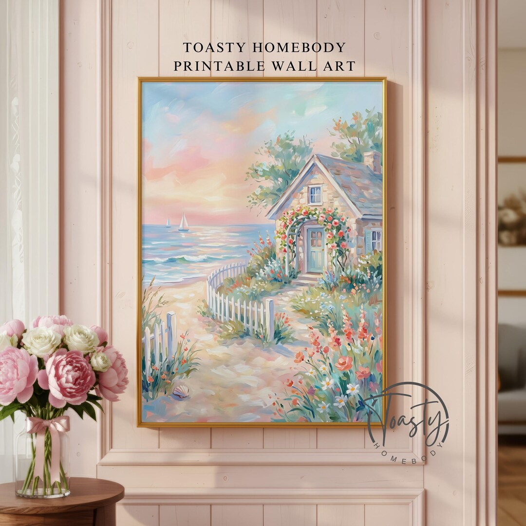 Dreamy Coastal Cottage Wall Art Printable | Pastel Beach House Decor ...