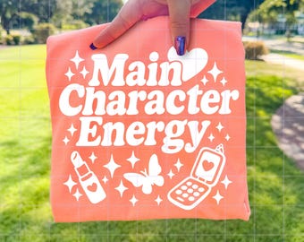 Main Character Energy PNG | Girly Main Character Quote T-Shirt Design | Cute Retro Digital Download | Sublimation File, Commercial Use