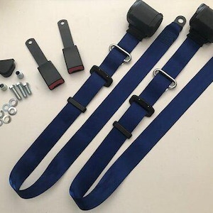 Fits R107 SL & C107 SLC  Automatic 3-point seat belt in blue E-marked Set=2 pieces for front left and right side NEW