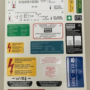 Information signs 20 pieces stickers, warning labels for Mercedes W124 E-Class NEW