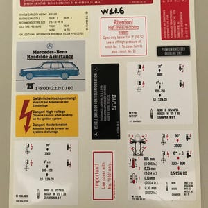 Information signs 12 pieces stickers, warning labels for Mercedes W116 S-Class NEW