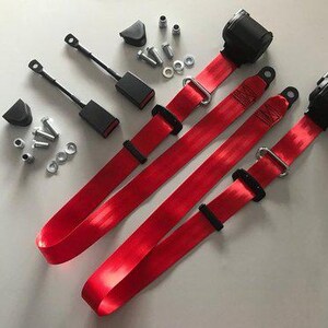 Fit for Porsche 914 VW-Porsche automatic 3-point seatbelt set=2 pieces color red NEW