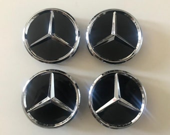 Mercedes Mercedes-Benz W203 W204 W211 W212 hubcaps black/chrome 75mm for alloy wheels Set = 4x pieces NEW