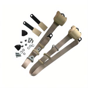 Automatic 3-Point Seat Belt Set (2 pcs) – Fits Mercedes R107 SL, C107 SLC – Cream – E-marked – NEW