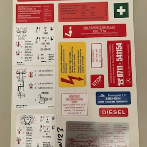 Information signs 17 pieces stickers, warning labels for Mercedes W123 NEW