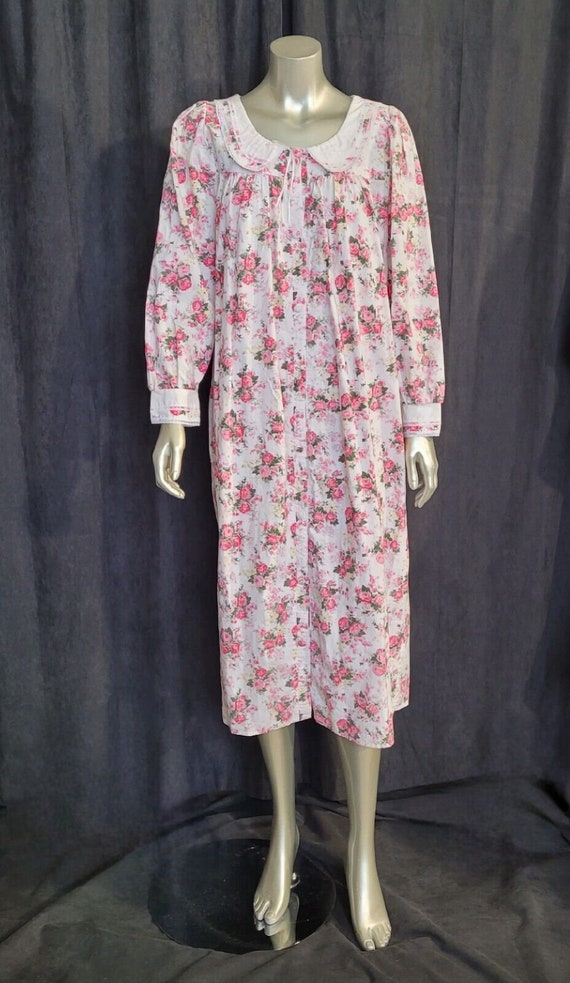 VINTAGE Cypress Pink Floral Cotton Gown or Robe Si