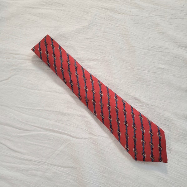 70’s GUCCI Equestrian Horse Bit Bridle Diagonal Stripes Tie Unisex