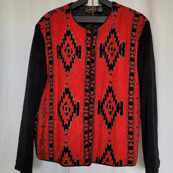 Allure Red Black Gold  Embroidered  Western Aztec Lined Jacket Women's XL