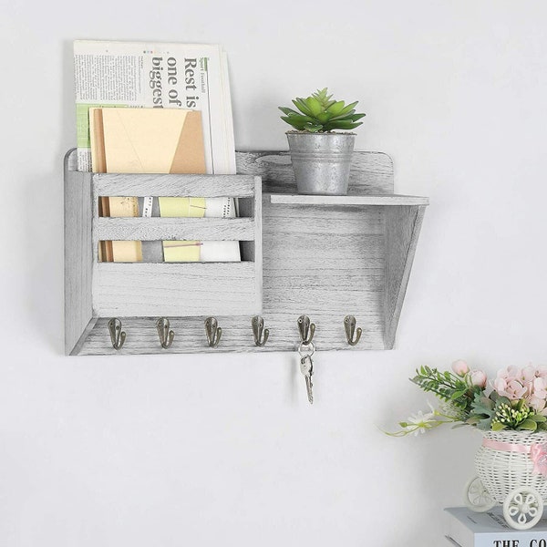 Key Holder Mail Rack Wall Mounted Entryway Shelve Hanger Letter Sorter Organizer