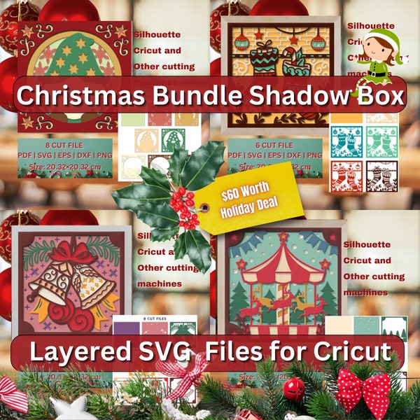 3D Christmas Ornament Bundles Svg, Cardstock Svg, Silhouette Files, Christmas Shadow Box Svg, Cricut Files