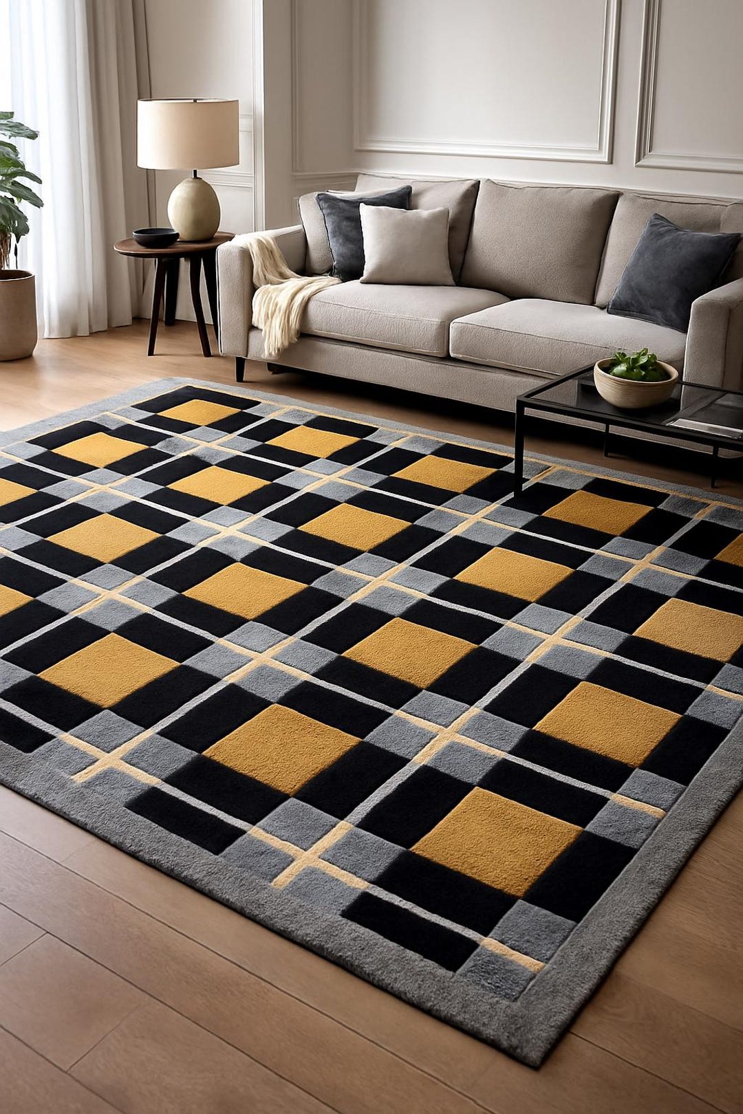 Modern Checkered Hand-tufted NZ Wool Rug, Geometric Pattern, Soft Plush ...