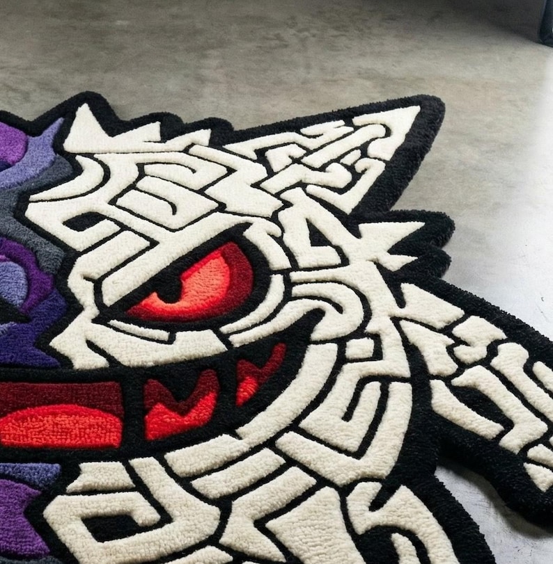 Horror Tuft Rug Hand Tufted 3D Gengar Rug Anime Ghost Skeleton Carpet, Purple & White ...