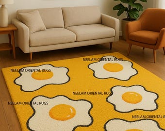Handmade Fried Egg Tufted Rug | Playful Kitchen & Bedroom Decor