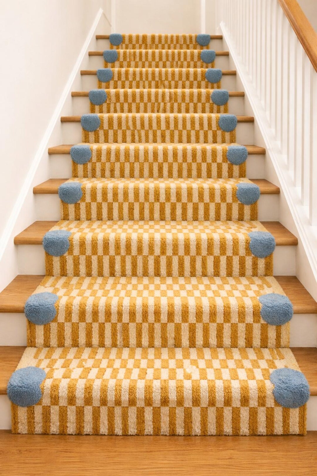 Stair Runner Rug Pattern Handmade Wool Stair Runner Rug, Mustard Checkered Stripe, Custom Size ...