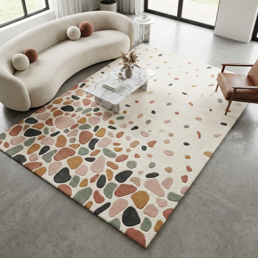 Terrazo Rug Handmade Terrazzo Area Rug, Modern Abstract Wool Rug, Neutral Pastel ...