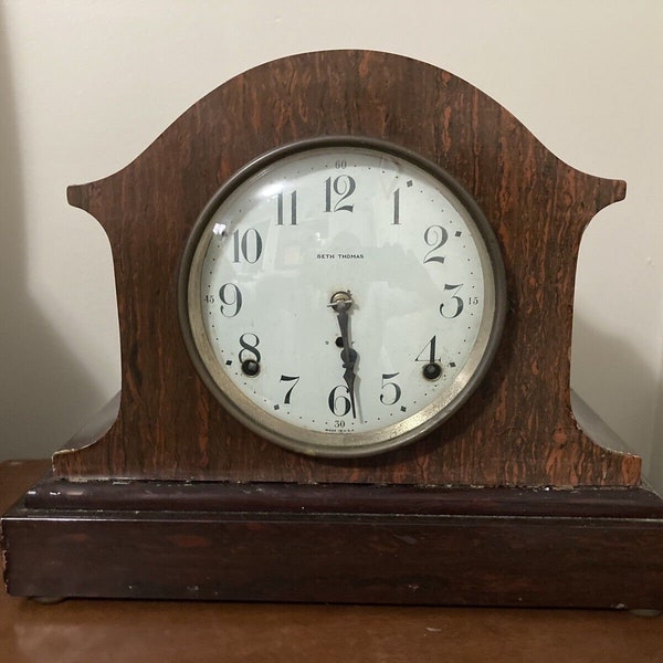 Antique Seth Thomas Mantle Clock with Burl Finish