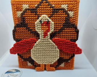 Gobble Turkey Tissue Box Cover Holder Thanksgiving made from Plastic Canvas