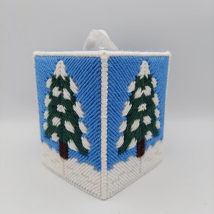 Let It Snow Winter Tree Tissue Box Cover made of Plastic Canvas